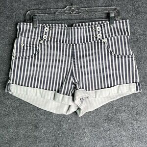 Free People Mariner Shorts Women's 29 Blue White Stripe Side Zip‎ Pockets Button